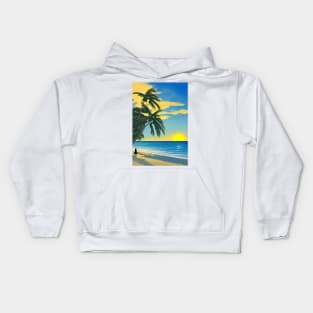 Girl Summer Sunset Palm Tree Beach Ocean Artistic Paradise Kids Hoodie